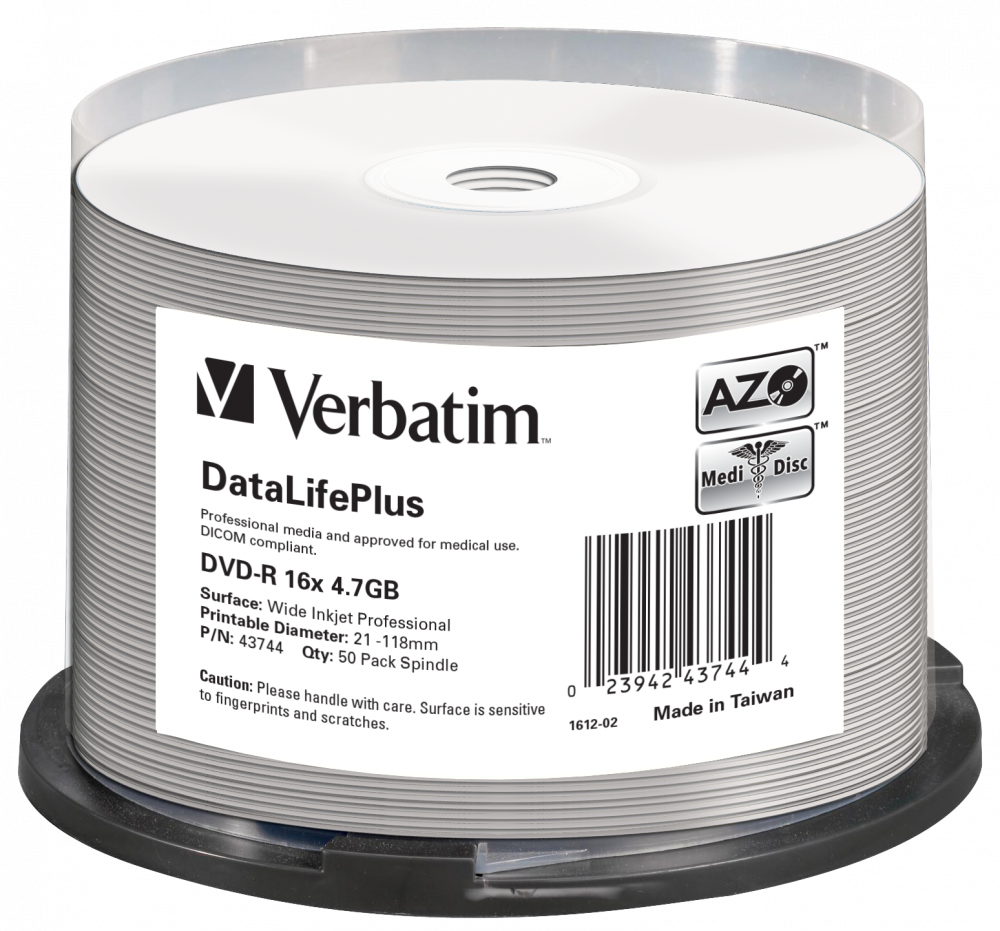 DVD-R 16x DataLifePlus Wide Inkjet Printable 50pk Spindle - No ID Brand