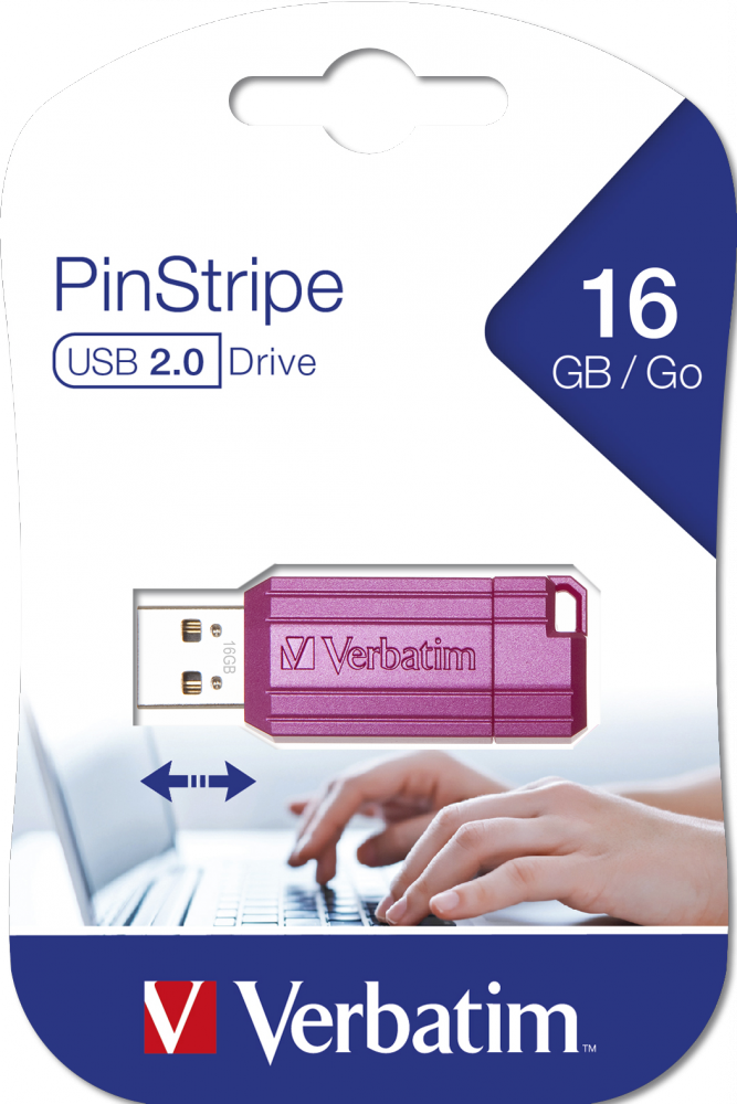 USB-накопитель PinStripe, 16 ГБ ярко-розовый