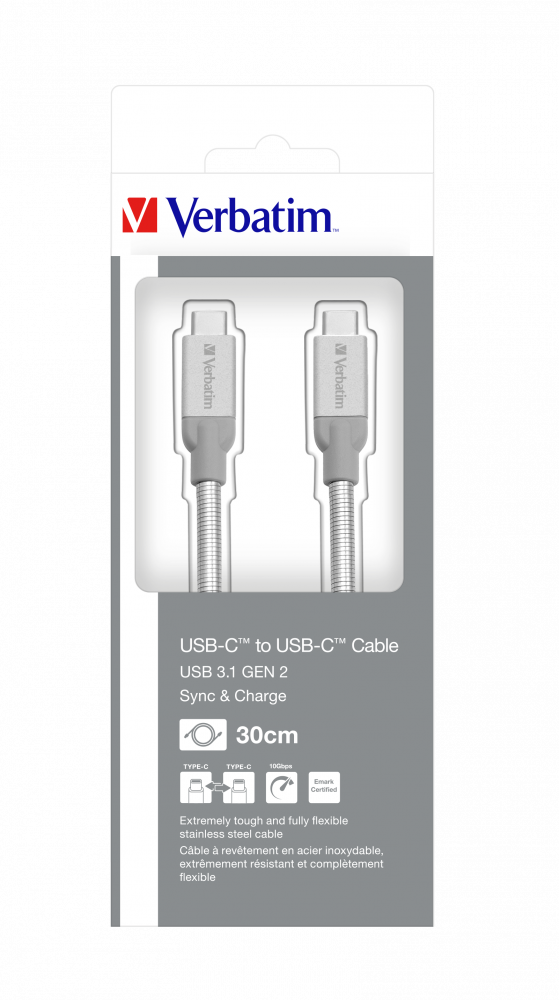 Кабель из нержавеющей стали для синхронизации и подзарядки USB-C – USB-C, USB 3.1 GEN 2, 30 см
