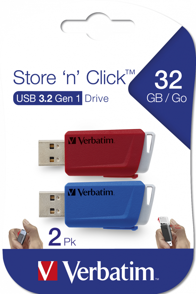 USB-накопитель Store 'n' Click 2 x 32 ГБ: красный и синий