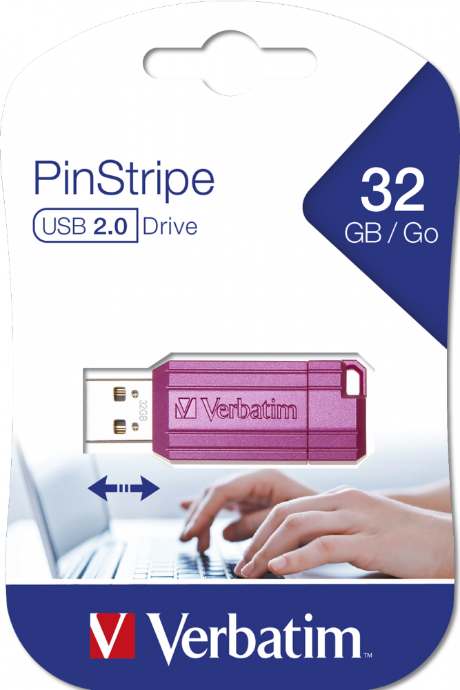 USB-накопитель PinStripe, 32 ГБ ярко-розовый
